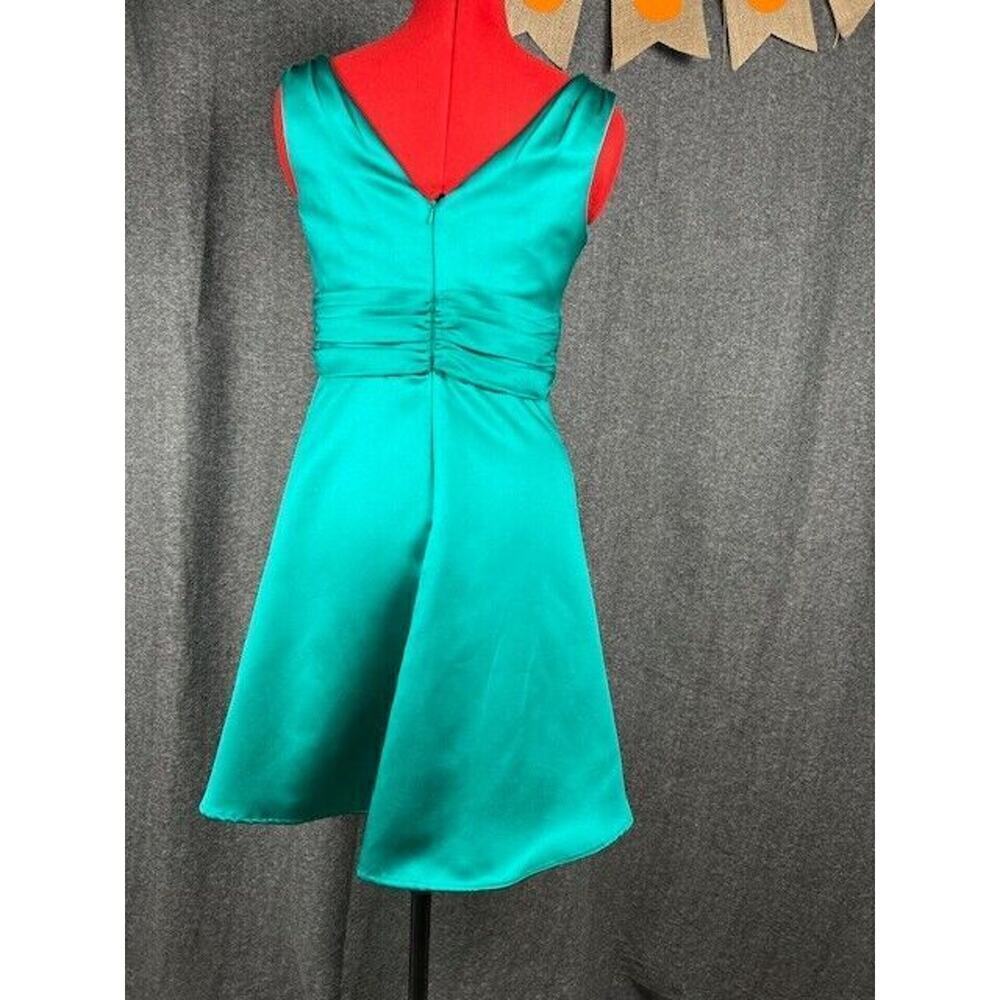 Davids Bridal Satin TEAL Ruched Bridesmaid Cocktail Holiday Party Dress Size 4 - Picture 5 of 10